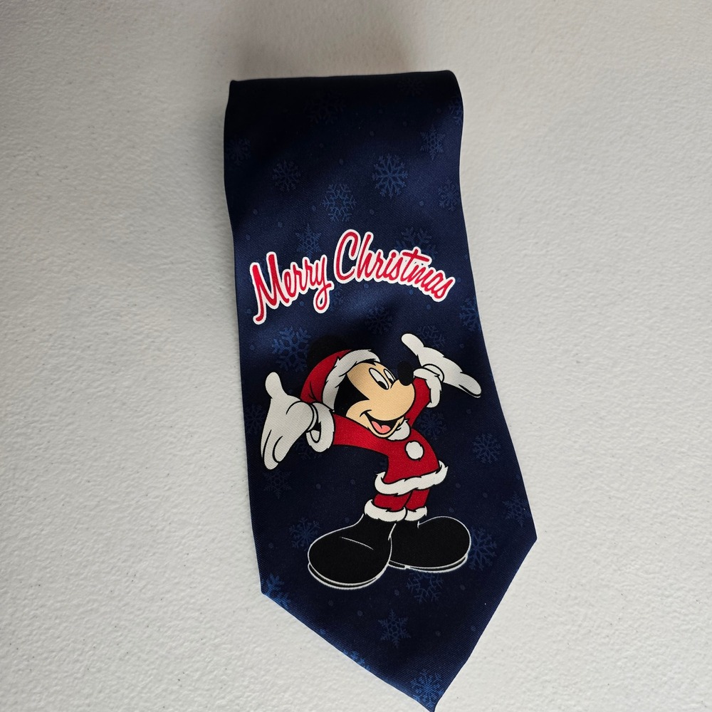 Disney Mickey Mouse Merry Christmas Navy Blue Snowflake Necktie Briefly Stated